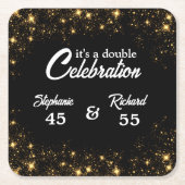 Double Celebration Joint Verjaardag Goud Zwart Kartonnen Onderzetters (Voorkant)
