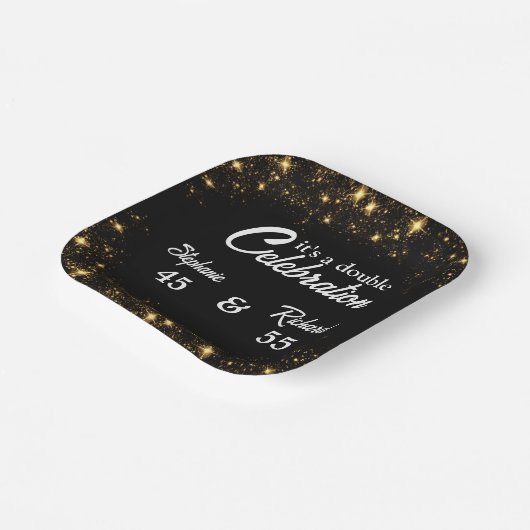 Double Celebration Joint Verjaardag Goud Zwart Papieren Bordje (Gebogen)