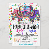 Double Celebration Roller Skating Disco Invitation Kaart (Voorkant / Achterkant)