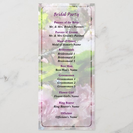 Double Cherry Blossom Wedding Programme Programmakaart (Achterkant)