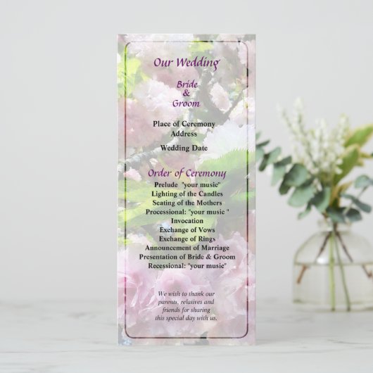 Double Cherry Blossom Wedding Programme Programmakaart (Staand voorkant)