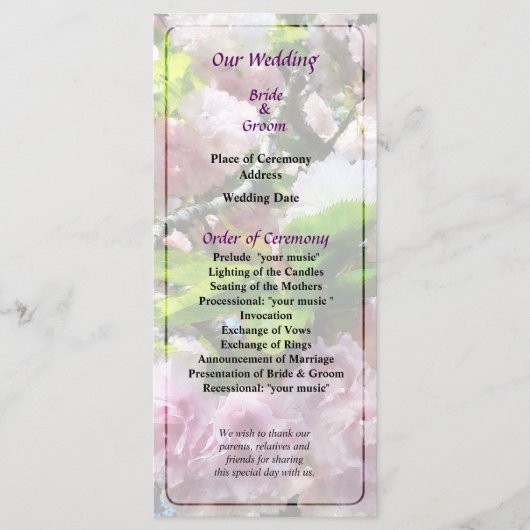 Double Cherry Blossom Wedding Programme Programmakaart (Voorkant)