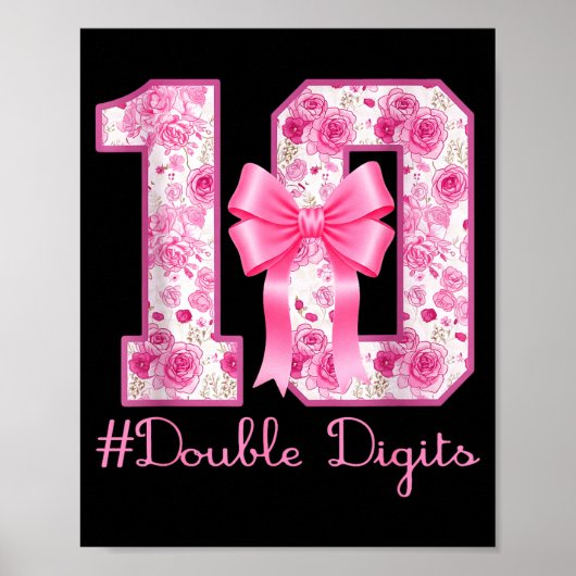 Double Digits 10th Birthday Girl Nk Coquette Bow 1 Poster (Voorkant)