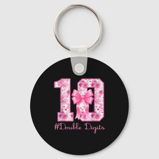 Double Digits 10th Birthday Girl Nk Coquette Bow 1 Sleutelhanger (Voorkant)