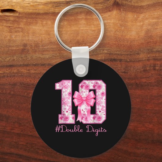 Double Digits 10th Birthday Girl Nk Coquette Bow 1 Sleutelhanger (Voorkant)