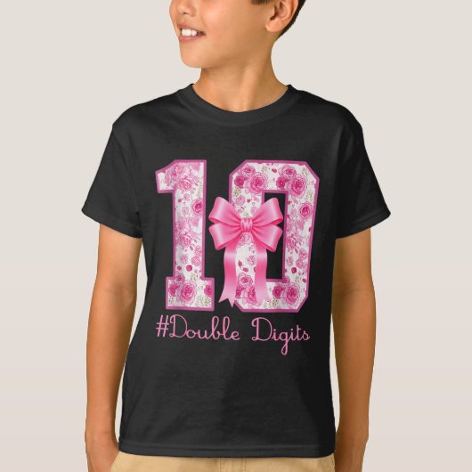 Double Digits 10th Birthday Girl Nk Coquette Bow 1 T-shirt (Voorkant)