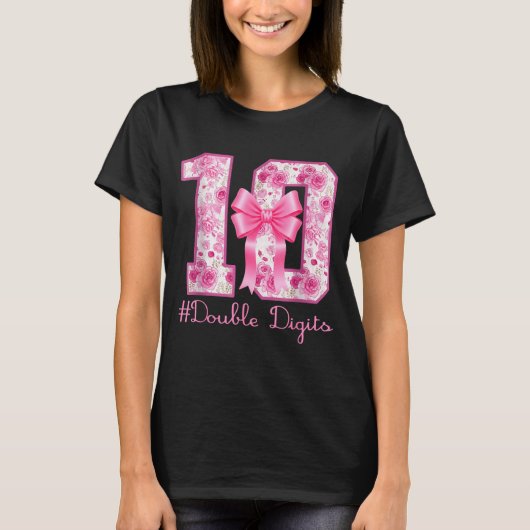 Double Digits 10th Birthday Girl Nk Coquette Bow 1 T-shirt (Voorkant)