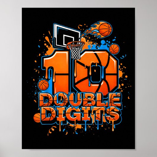 Double Digits Birthday 10 Year Old Boy Basketball Poster (Voorkant)