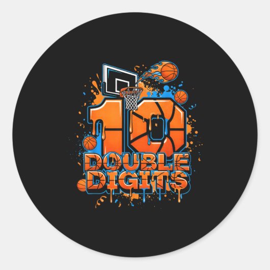 Double Digits Birthday 10 Year Old Boy Basketball Ronde Sticker (Voorkant)