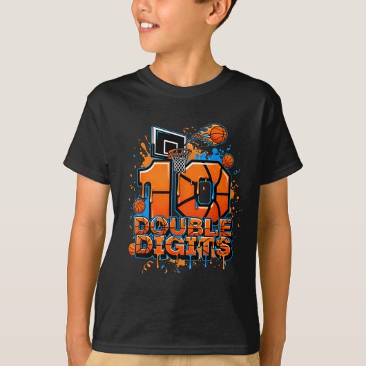 Double Digits Birthday 10 Year Old Boy Basketball T-shirt (Voorkant)