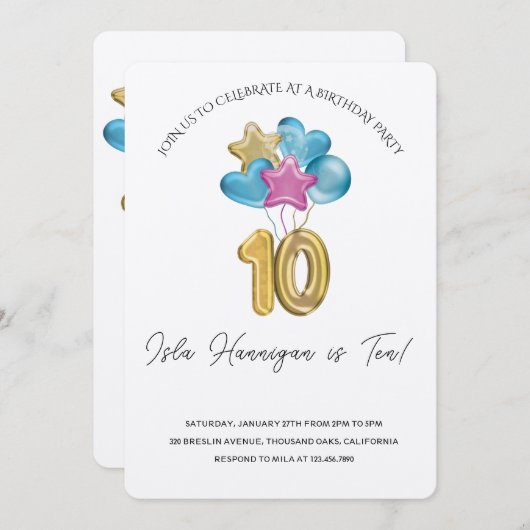 Double Digits Birthday Bash Kaart (Voorkant / Achterkant)