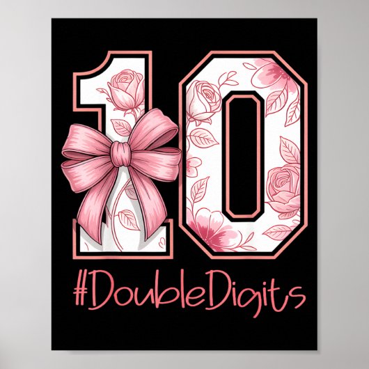Double Digits Birthday Girl 10th Nk Coquette Bow F Poster (Voorkant)