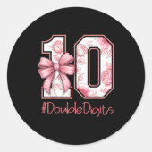 Double Digits Birthday Girl 10th Nk Coquette Bow F Ronde Sticker (Voorkant)