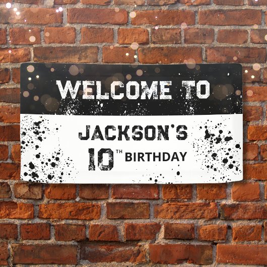 Double Digits Black Grunge 10th Birthday Welcome Spandoek