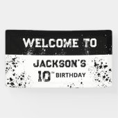 Double Digits Black Grunge 10th Birthday Welcome Spandoek (Horizontaal)