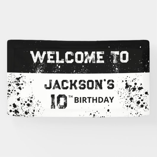 Double Digits Black Grunge 10th Birthday Welcome Spandoek (Horizontaal)