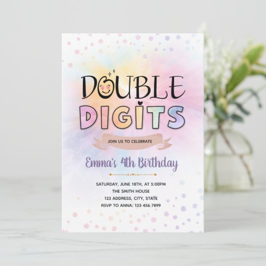 Double Digits Groovy verjaardagsuitnodiging Kaart (Staand voorkant)