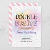 Double Digits Groovy verjaardagsuitnodiging Kaart (Voorkant / Achterkant)