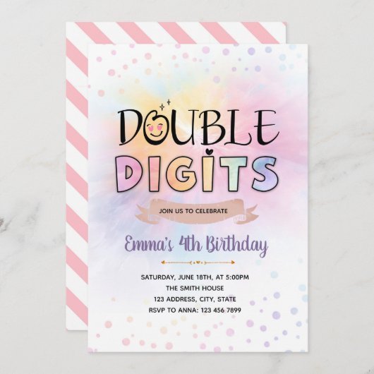 Double Digits Groovy verjaardagsuitnodiging Kaart (Voorkant / Achterkant)