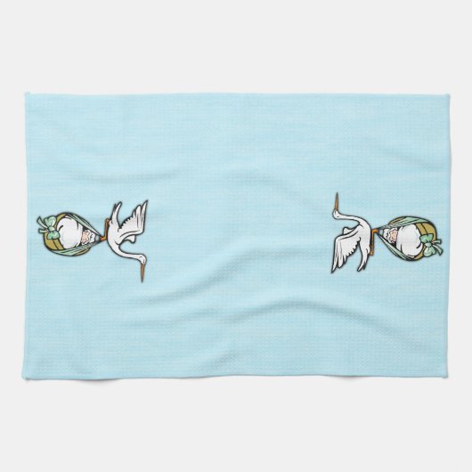 Double Display Stork Carries a Baby Boy Theedoek (Horizontaal)