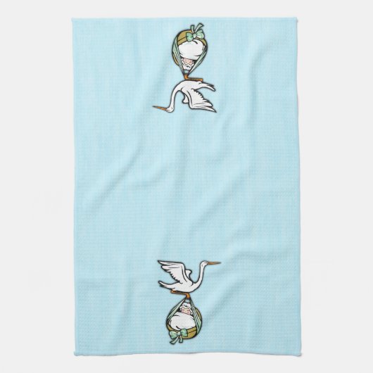 Double Display Stork Carries a Baby Boy Theedoek (Verticaal)