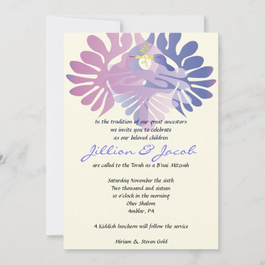 Double Doves B'nai Mitzvah Invitation Kaart (Voorkant)