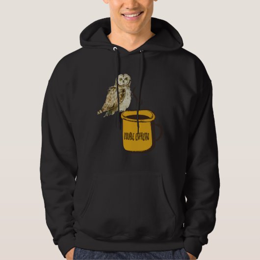 Double Espresso Coffee Cute Funny Owl Birdwatch Hoodie (Voorkant)