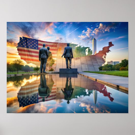 Double Exposue of USA Map and Landscape Poster (Voorkant)