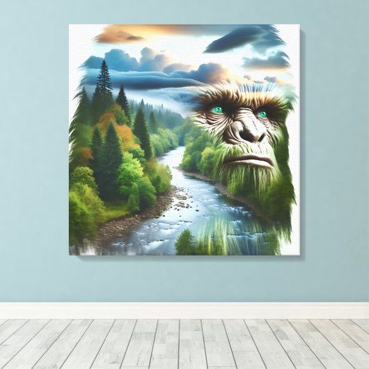 Double Exposure Bigfoot in Nature Canvas Afdruk (Insitu (Houten vloer))