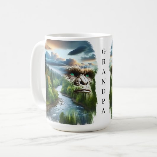 Double Exposure Bigfoot in Nature Personalized Koffiemok (Voorkant links)