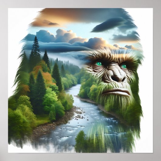 Double Exposure Bigfoot in Nature Poster (Voorkant)
