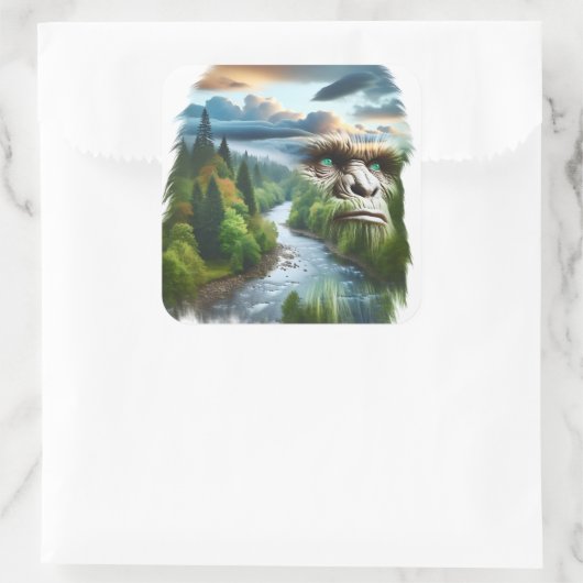 Double Exposure Bigfoot in Nature Vierkante Sticker (Tas)