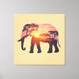 Double Exposure Elephant Silhouette Design – Savan Canvas Afdruk