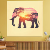 Double Exposure Elephant Silhouette Design – Savan Canvas Afdruk (Insitu (Woonkamer))