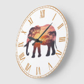 Double Exposure Elephant Silhouette Design – Savan Grote Klok (Hoek)