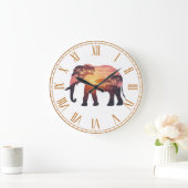 Double Exposure Elephant Silhouette Design – Savan Grote Klok (Huis)