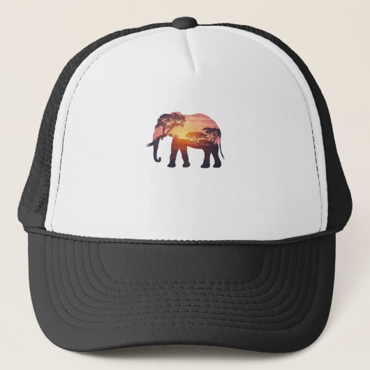 Double Exposure Elephant Silhouette Design – Savan Trucker Pet (Voorkant)