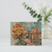 Double Exposure Lady With Flowers and Buildings Briefkaart (Staand voorkant)