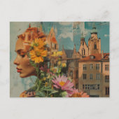 Double Exposure Lady With Flowers and Buildings Briefkaart (Voorkant)
