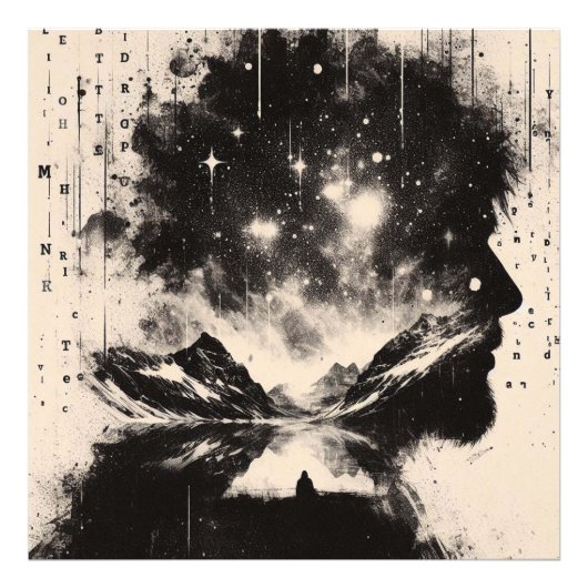 Double Exposure Man Profiel City Skyline Foto Afdruk (Voorkant)