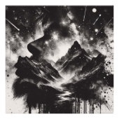 Double Exposure Man Profiel met Berglandschap Foto Afdruk (Voorkant)