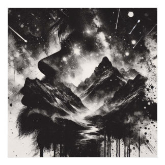 Double Exposure Man Profiel met Berglandschap Foto Afdruk