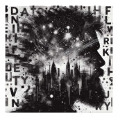 Double Exposure Man Profiel met City Skyline Foto Afdruk (Voorkant)