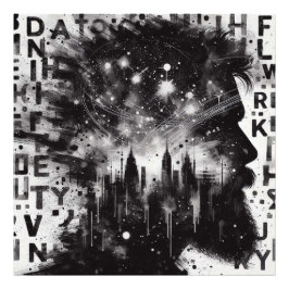 Double Exposure Man Profiel met City Skyline Foto Afdruk