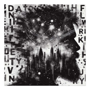 Double Exposure Man Profiel met City Skyline Foto Afdruk