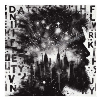 Double Exposure Man Profiel met City Skyline Foto Afdruk