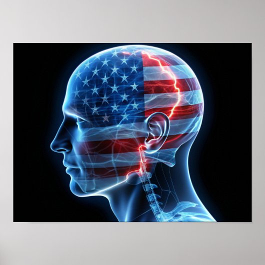 Double Exposure menselijke schedel en de Amerikaan Poster (Voorkant)