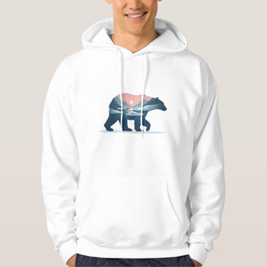 Double Exposure Polar Bear Silhouette Landscape Hoodie (Voorkant)