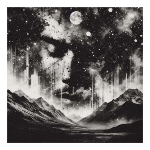 Double Exposure Portret met Starry Sky Mountain Foto Afdruk