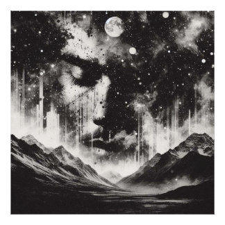 Double Exposure Portret met Starry Sky Mountain Foto Afdruk